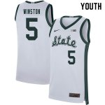 Youth Cassius Winston Michigan State Spartans #5 Nike NCAA Retro White Authentic College Stitched Basketball Jersey MU50F60LW